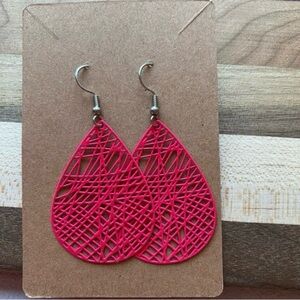 Pink Filigree Teardrop Dangle Earrings